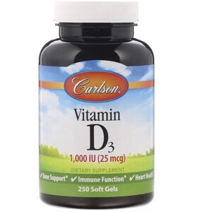 Вітамін D3 Vitamin D3 Carlson Labs 1000 МО 25 мкг 250 гелевих капсул