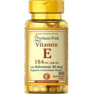 Вітамін E Puritan's Pride Vitamin E 400 IU with Selenium 50 mcg 100 Softgels