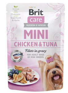 Вологий корм Brit Care Dog Mini Fillets In Gravy для дорослих собак малих і мініатюрних порід (курка/тунець) 85 г