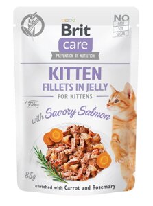 Вологий корм для кішок Brit Care Cat pouch для кошенят 85 г (пікантний лосось у желе) (8595602540594)