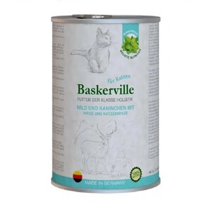 Вологий корм для котів Baskerville Holistic Wild und Kaninchen Оленіна з кроликом для котів 400 г (4250231541865)