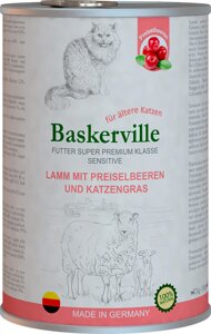 Вологий корм для котів Baskerville Sensitive Lamm Mit Preiselbeeren Ягня з журавлиною і котячої м'ятою 400 г