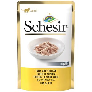 Вологий корм для котів Schesir Tuna and Chicken Тунець з курячим філе у желе 85 г (8005852171016)