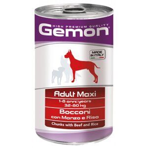 Вологий корм для собак великих порід Gemon Dog Adult Maxi шматочки з яловичиною та рисом 1250 гр