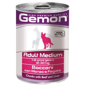 Вологий корм для собак середніх порід Gemon Dog Adult Medium шматочки з яловичиною та печінкою 415 гр