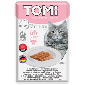 Вологий корм для стерилізованих кішок та кастрованих котів TOMi Sterilised Beef in Jelly суперпреміум 0.085 кг