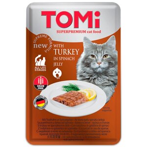 Вологий корм консерви для котів TOMi TURKEY in spinach jelly індичка у шпинатному желе 100 г (4003024490877)