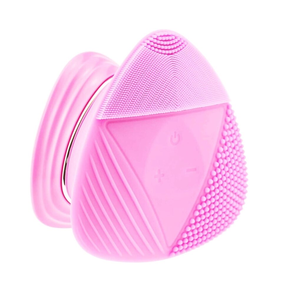 3D силіконова масажна щітка для вмивання, очищення та масажу обличчя із зарядкою на магнітних контактах світло-рожева. від компанії Med-oborudovanie - фото 1