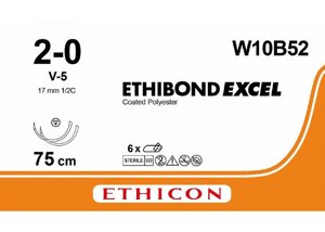 Етібонд (Ethibond) 2-0 колючо-ріжучий Таперкат (Tapercut) 2х17, 10 * 75см (5біліх + 5зеленіх), 6 шт/пак