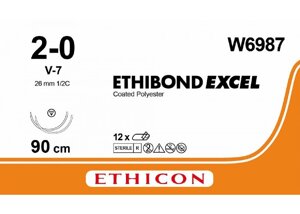 Етібонд (Ethibond) 2-0 колючо-ріжучий Таперкат (Tapercut) 2х26, 1/2 кола, білий 90см, 12 шт/пак