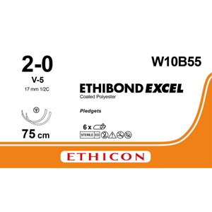 Етибонд (Ethibond) 2-0 колюче-ріжуча Таперкат (Tapercut) 2х26, 10*75см (5білих + 5зелених) з прокл. 6*3*1.5, 6 шт/пак