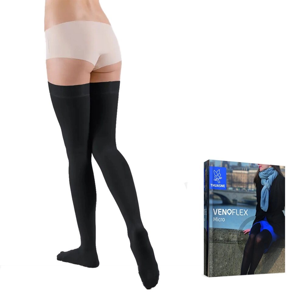Панчохи компресійні жіночі Venoflex Micro 1 клас з закритим носком, чорні, стандартні від компанії Med-oborudovanie - фото 1