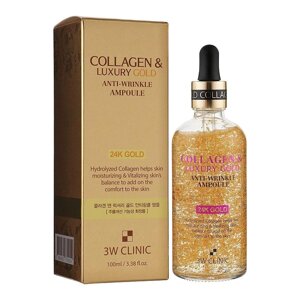 Сироватка для обличчя Золото та Колаген 3W Clinic Collagen &LuxuryGold-Wrinkle Ampoule, 100мл