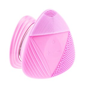 3D силіконова масажна щітка для вмивання, очищення та масажу обличчя із зарядкою на магнітних контактах світло-рожева.