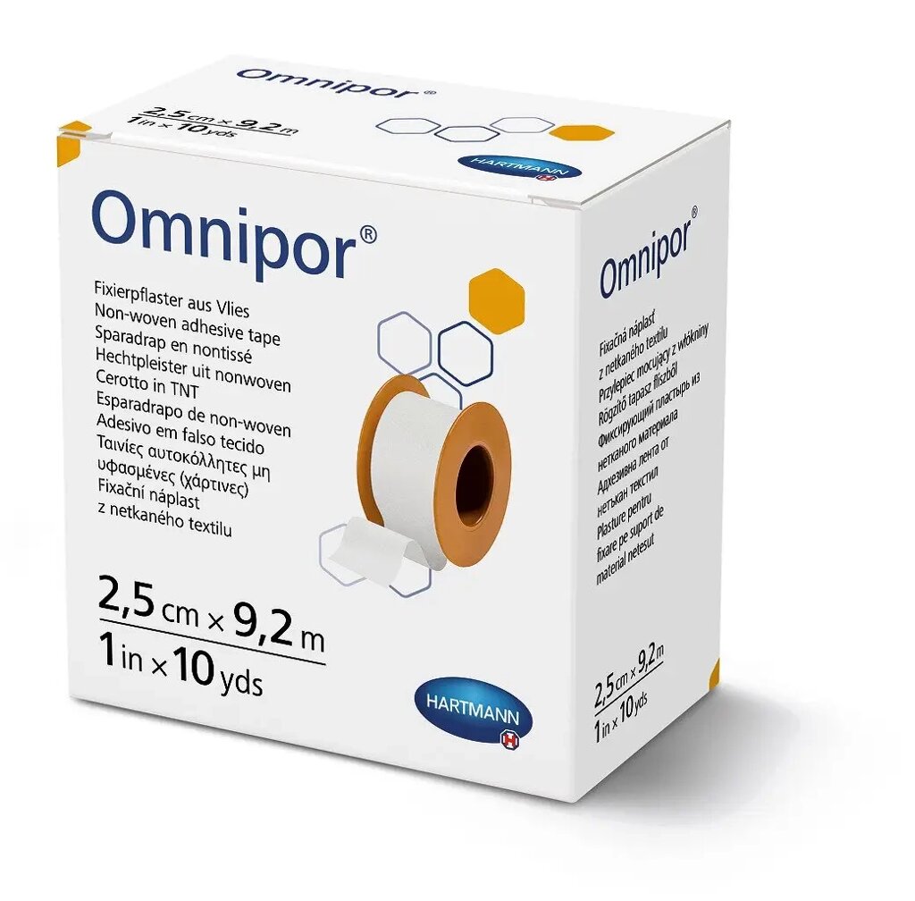 Пластир фіксуючий з нетканного матеріалу Omnipor 2,5 см х 9,2 м №1 20 шт/пак 240 шт/ящик від компанії Med-oborudovanie - фото 1