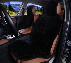 Комплект накидок на передні сидіння автомобіля з натурального хутра овчини (мутона) чорний з окантовкою
