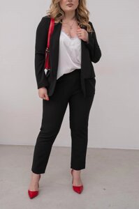 Костюм-трійка (піджак + штани + шовкова майка з французьким мереживом) чорний із білою майкою