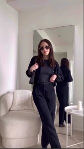 Красиві акуратні штани Палацо зі щільної костюмки чорний