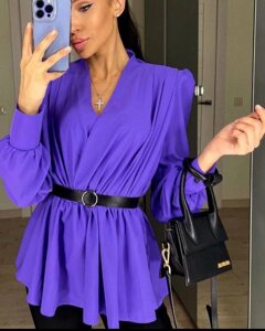 Легка ошатна блуза + пояс у комплекті фіолетовий