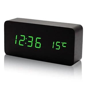 Настільні годинники від мережі+батарейка з будильником, датчик температури, дата VST-862-4 Чорні