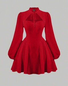 Неймовірно круте плаття з розкльошеною спідницею та красивим декольте червоний