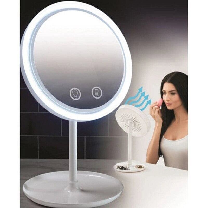 Косметичне дзеркало настільне NuBrilliance Beauty Breeze Mirror з підсвічуванням і вбудованим вентилятором - акції