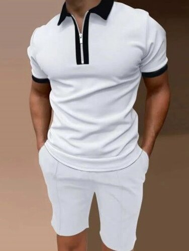 Стильний чоловічий костюм футболка-поло + шорти білий