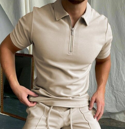 Стильний чоловічий костюм футболка-поло + штани беж