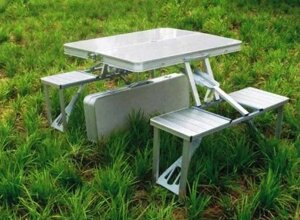 Стіл розкладний для пікніка, риболовлі з 4 стільця, Folding Table стіл трансформер, валіза алюмінієвий
