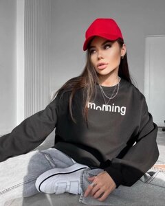 Світшот толстовка "morning" oversize тринитка на флісі + якісний накат чорний