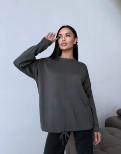 Подовжений светр Oversize зі спущеним плечем + знизу куліска графіт