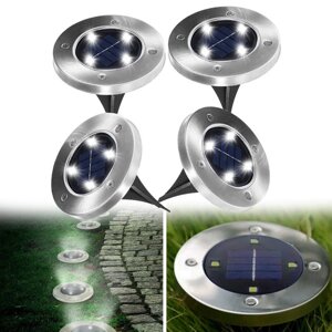Комплект 4 шт. Вуличні світильники на сонячній батареї Solar Disk 8led-dm8 – садові ліхтарі