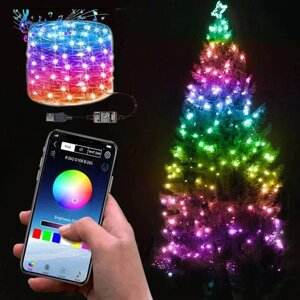 Розумна світлодіодна гірлянда RGB ялинки новорічного декору (управління кольору з телефону) 5м 50 LED