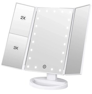 Дзеркало для макіяжу потрійне чорне з підсвіткою Superstar Magnifying Mirror 22 LED