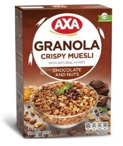 AXA, 270 г, Мюслі медові, з шоколадом і горіхами, сухий сніданок, швидкого приготування