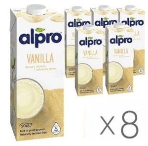 Alpro, Soya Vanilla, Упаковка 8 шт. по 1 л, Алпро, Соєве молоко з ванілью, вітамінизоване