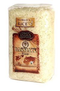 Рис World's Rice, Basmati, 1 кг, Басматі, довгозернистий, пропарений, Індія