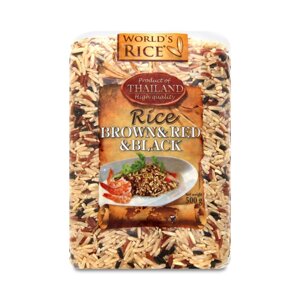 Суміш рису World's Rice Натурал+Червоний + Чорний 500 г