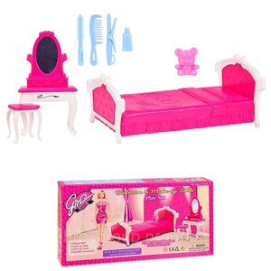 Дитячий ігровий набір меблі для лялькового будиночка ліжко трюмо 3014