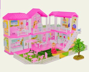 Будиночок ляльковий 668-2 меблі, 2 лялечки, сходи, аксесуари, світло
