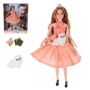 Лялька шарнірна в красивій сукні з котиком та аксесуарами 29 см "Emily" QJ099C