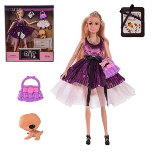 Лялька шарнірна в красивій сукні з собачкою розмір ляльки 29 см "Emily" QJ081C