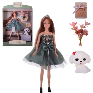 Лялька шарнірна в гарній сукні з собачкою розмір ляльки 29 см "Emily" QJ110A