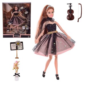 Лялька шарнірна в гарній сукні в наборі зі скрипкою 29 см "Emily" QJ101C