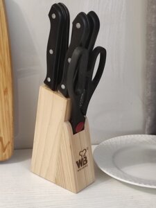 Набір якісних ножів на дерев'яній підставці 7 предметів Wellberg WB-8811