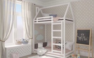 Ліжко 2-ярусне дитячий будиночок двоповерховий з масиву дерева вільха