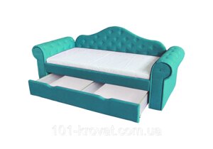 Диван-ліжко Мелані з висувним ящиком, з захисним бортиком бірюзова