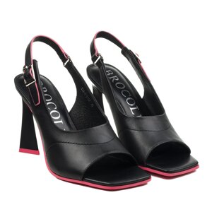 Босоножки женские кожаные черные на каблуке Brocoli 39 36, Открытый