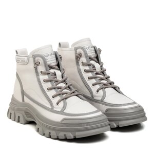 Ботинки жіночі білі з сірою платформою високі зі шнурівками життяxpert 36 39