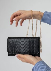 Гаманець жіночий чорний оригінальний з наплічним ремінцем Brocoli сумка
